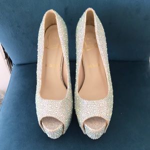 Rhinestone peep- toe platforms sequined platforms